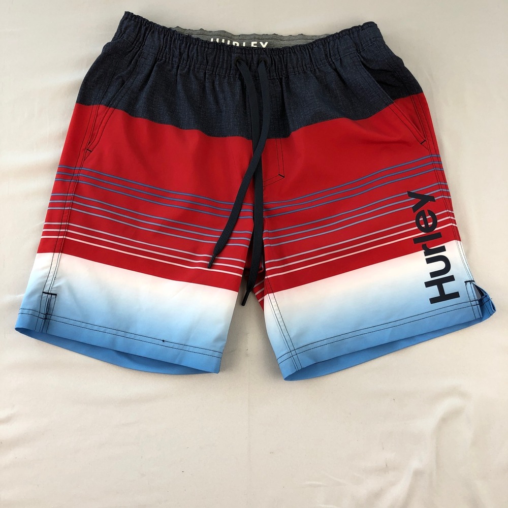 Hurley Shorts Mens Size Medium RWB Striped Beach Board Swim Trunks UEC